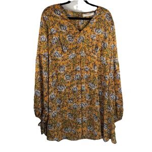 Les soeurs Mustard Yellow Floral Blouse dress Med Boho Cottagecore Bridgerton